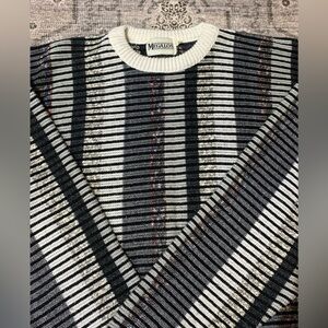 Black and White Striped Men's Sweater Megalos XLT Vintage